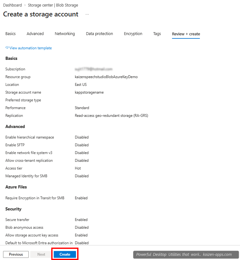 Review and create page