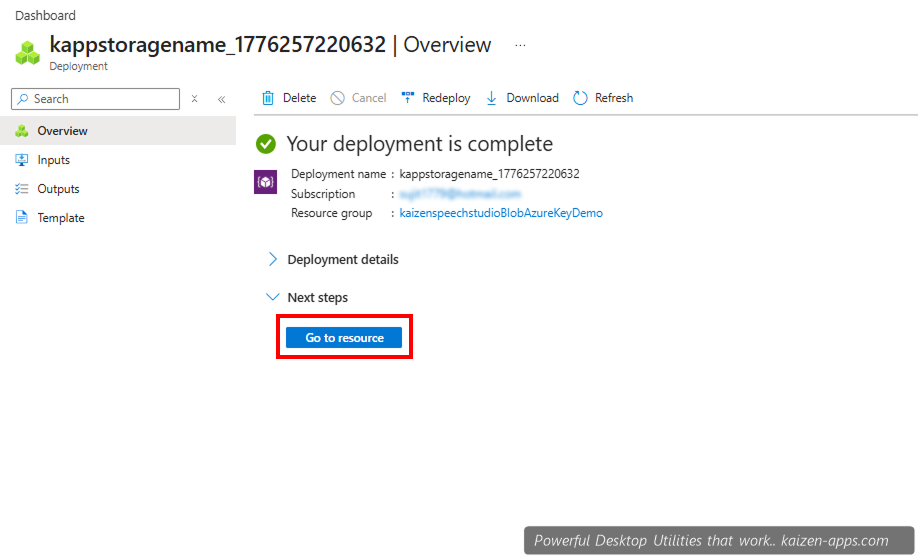 Deployment complete screen