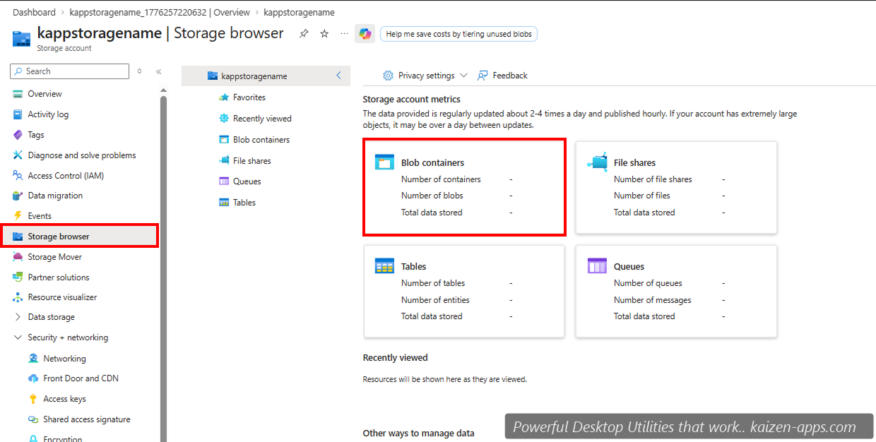 Storage Browser with Blob Containers option