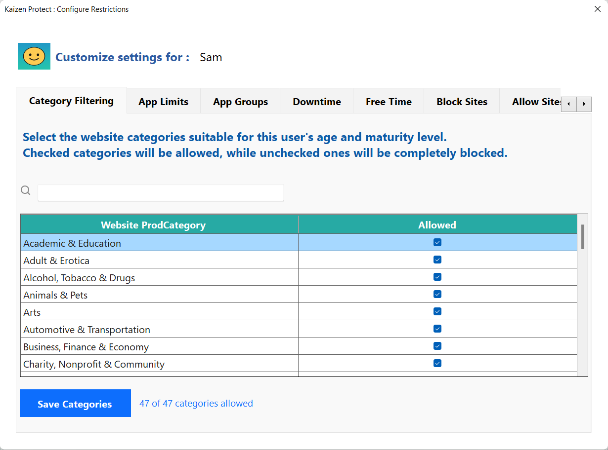 47 content categories