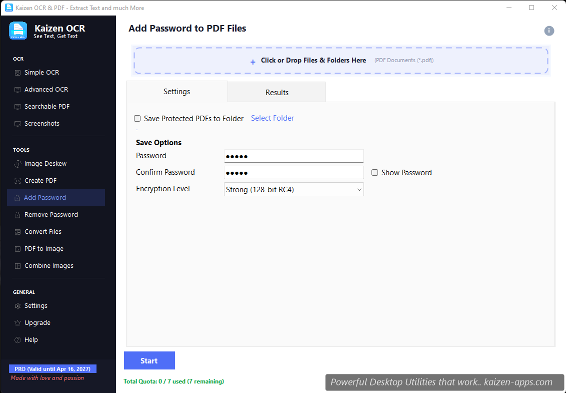 Add password interface with password and confirmation fields