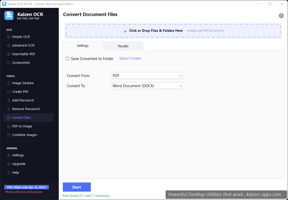 Convert files interface with format dropdowns