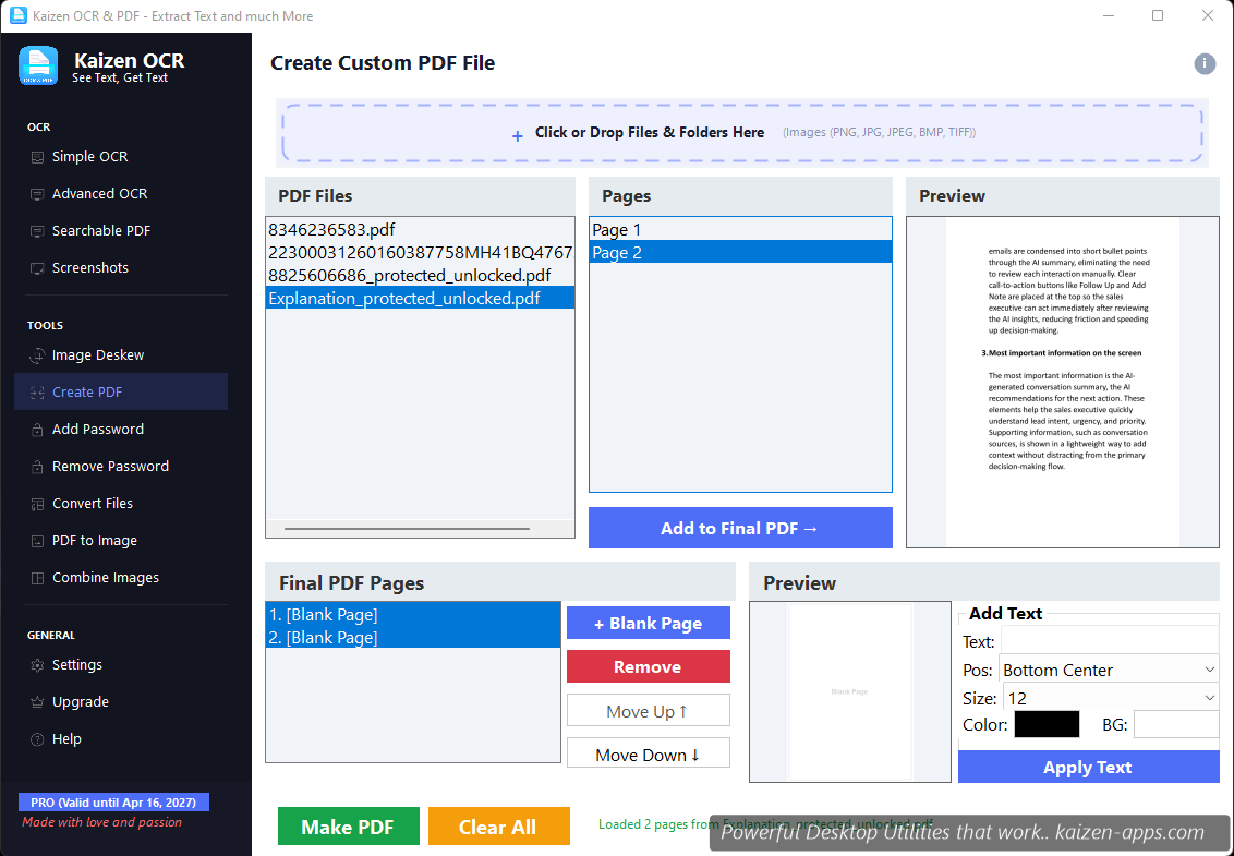 Create PDF interface with file list, pages list, preview pane, and annotation editor