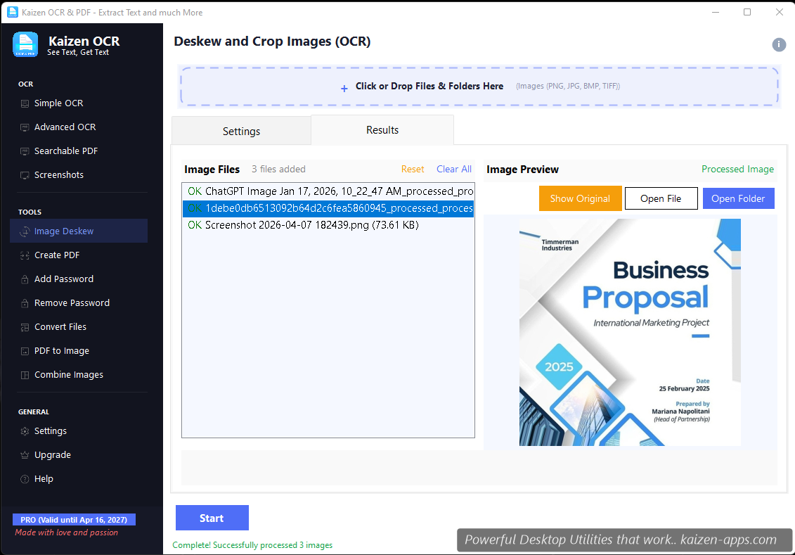 Image deskew showing perspective correction preview