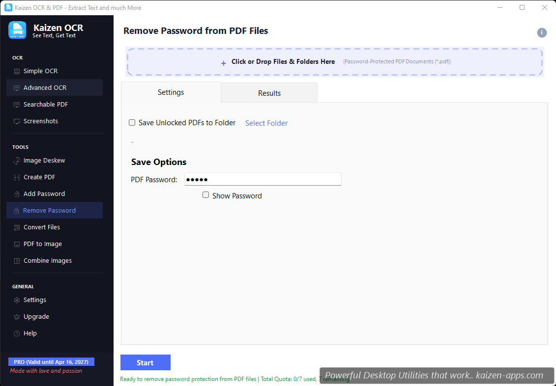 Remove password interface with password field and decrypt button