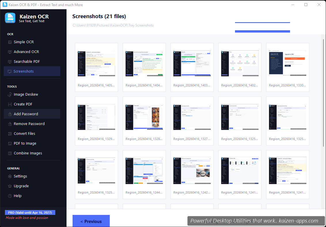 Screenshot capture and hotkey settings panel
