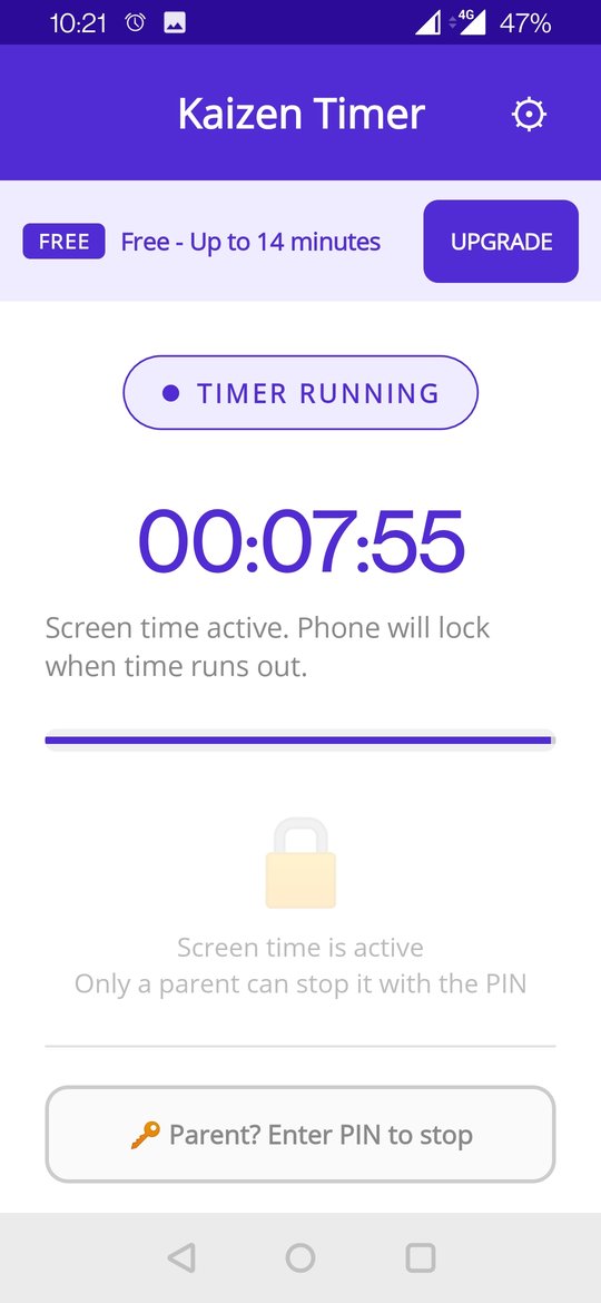 Kaizen Timer counting down with PIN-lock active