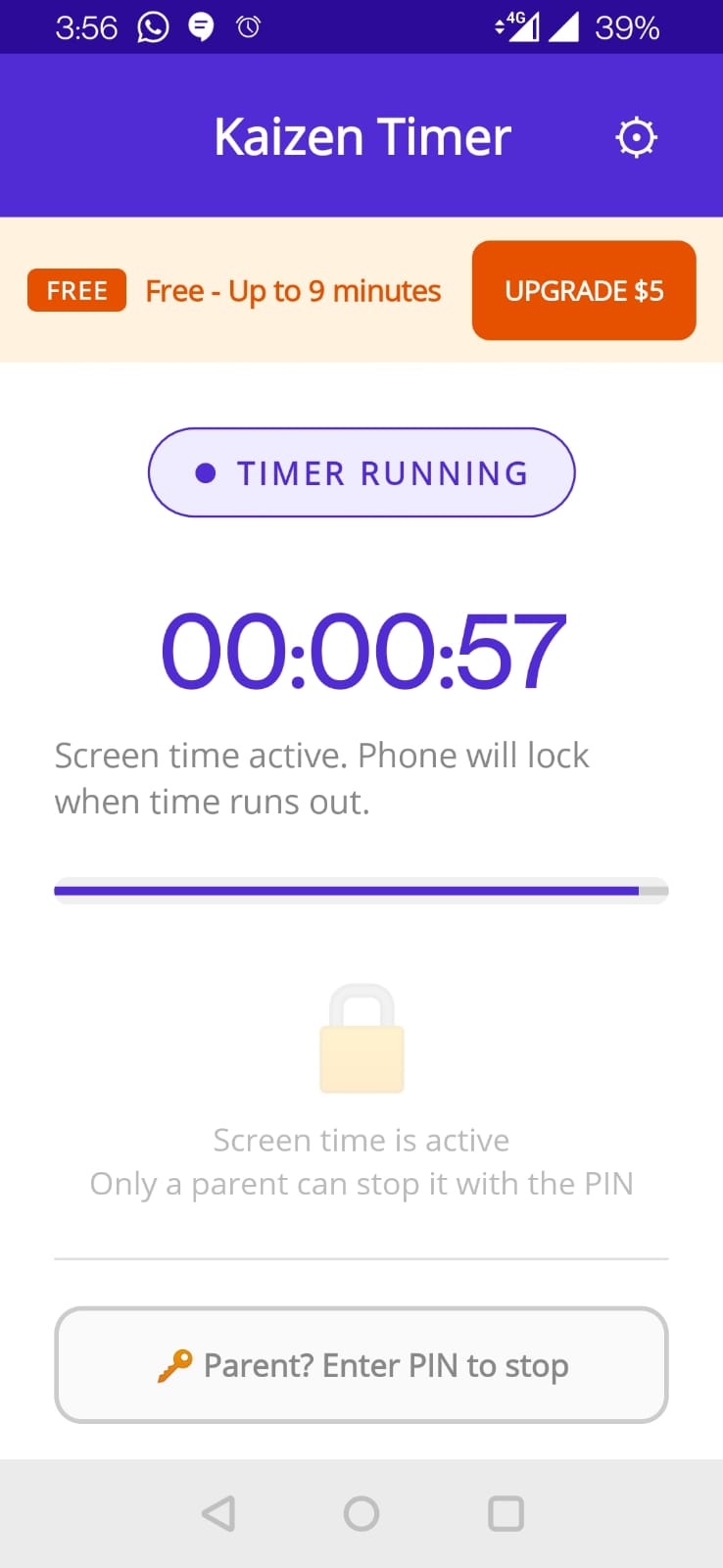 Timer running with large countdown display