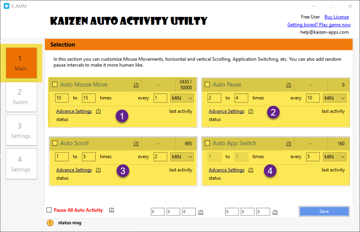 Highlighted Screenshot of Section 1 of Auto Mouse Mover and Clicker